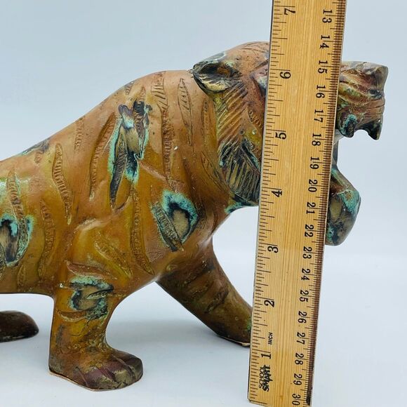TIGER Decorative Figure Large Slinking Brass Copper Tone Item Made in India 15" - Picture 10 of 12
